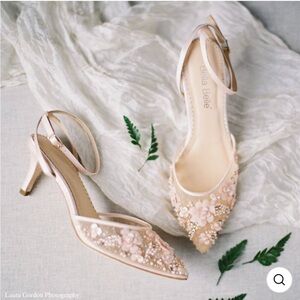 BellaBelle Blush Floral Pearl Embellished Slingback Heels
